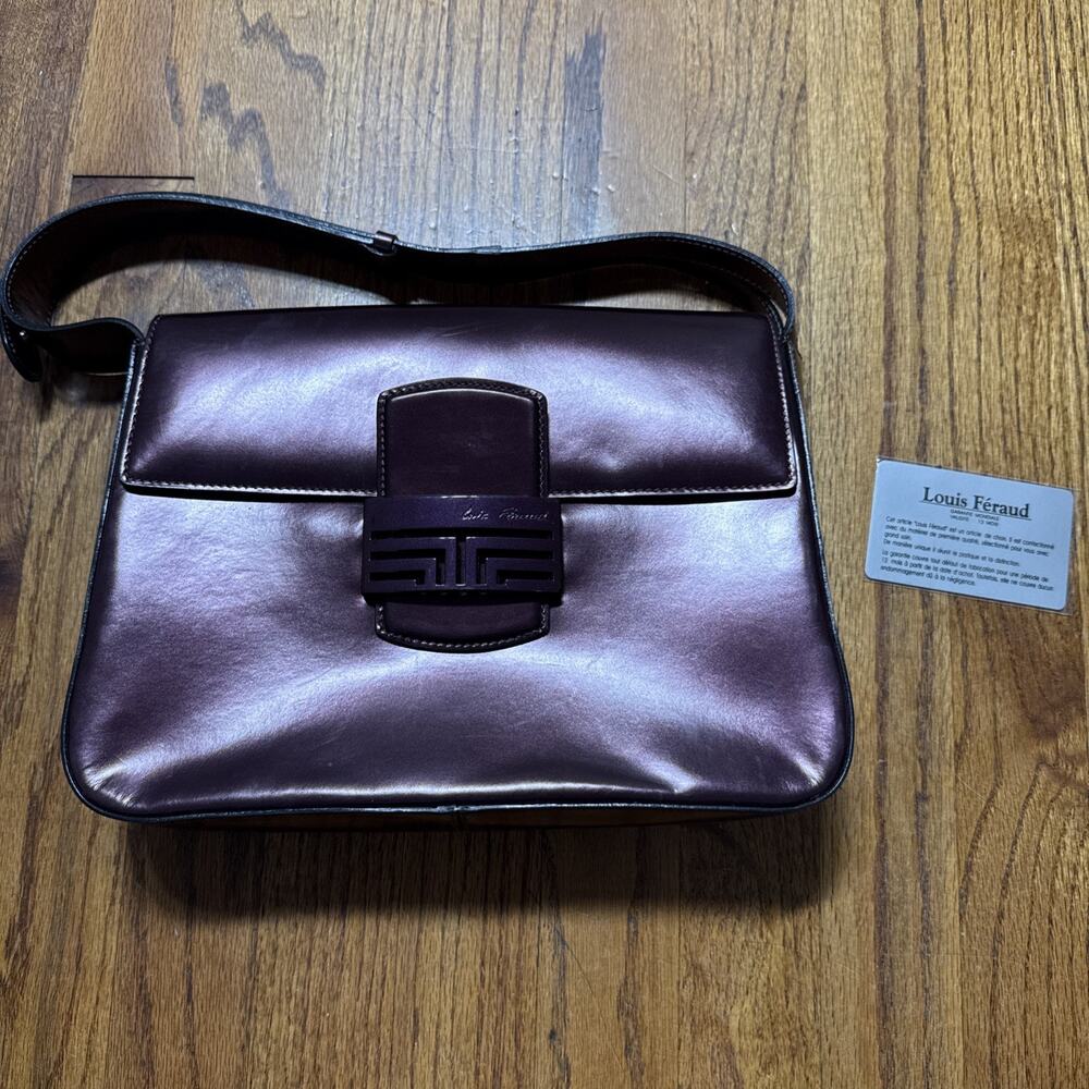 Vintage Louis Féraud Paris Leather Shoulder Bag - Plum / Deep Burgun